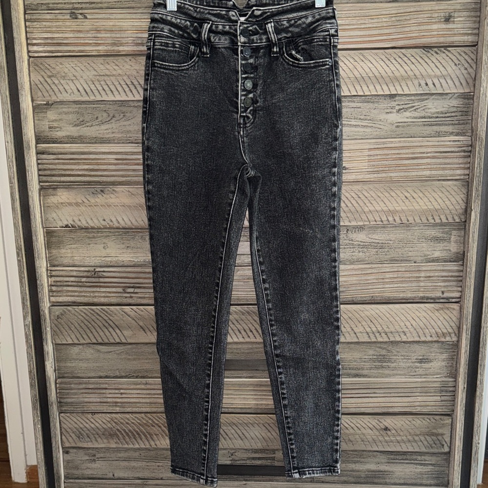Women’s KanCan High-Rise Button Fly Black Acid Wash Jeans